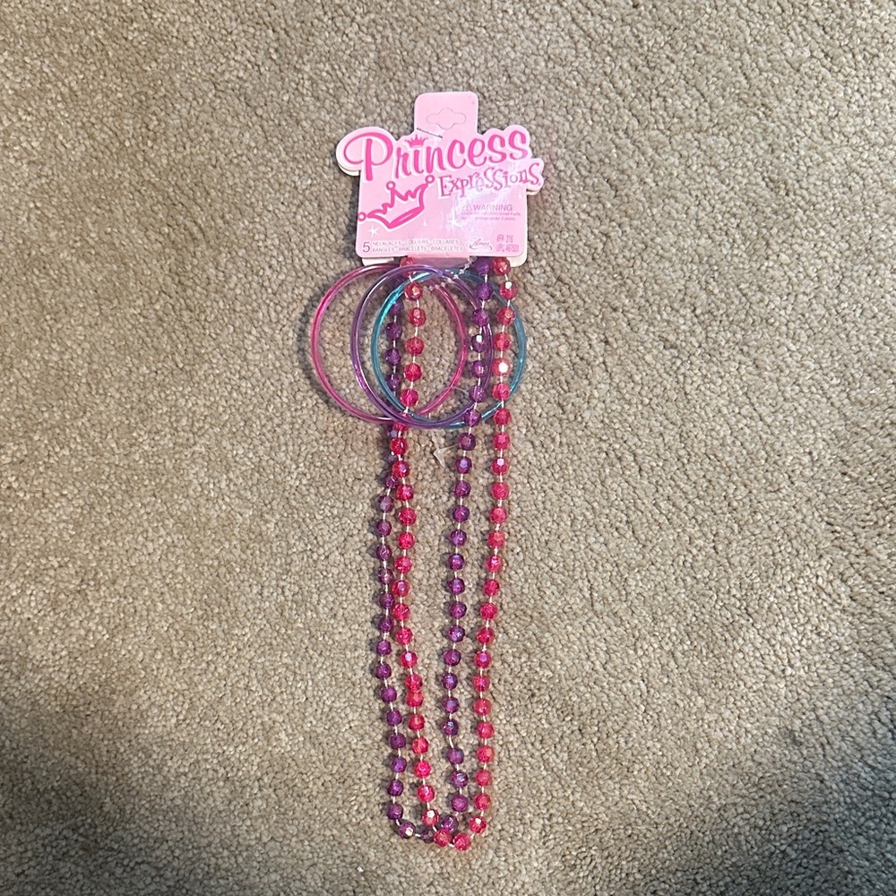 Pink and purple Beaded Necklace and Bracelet Set